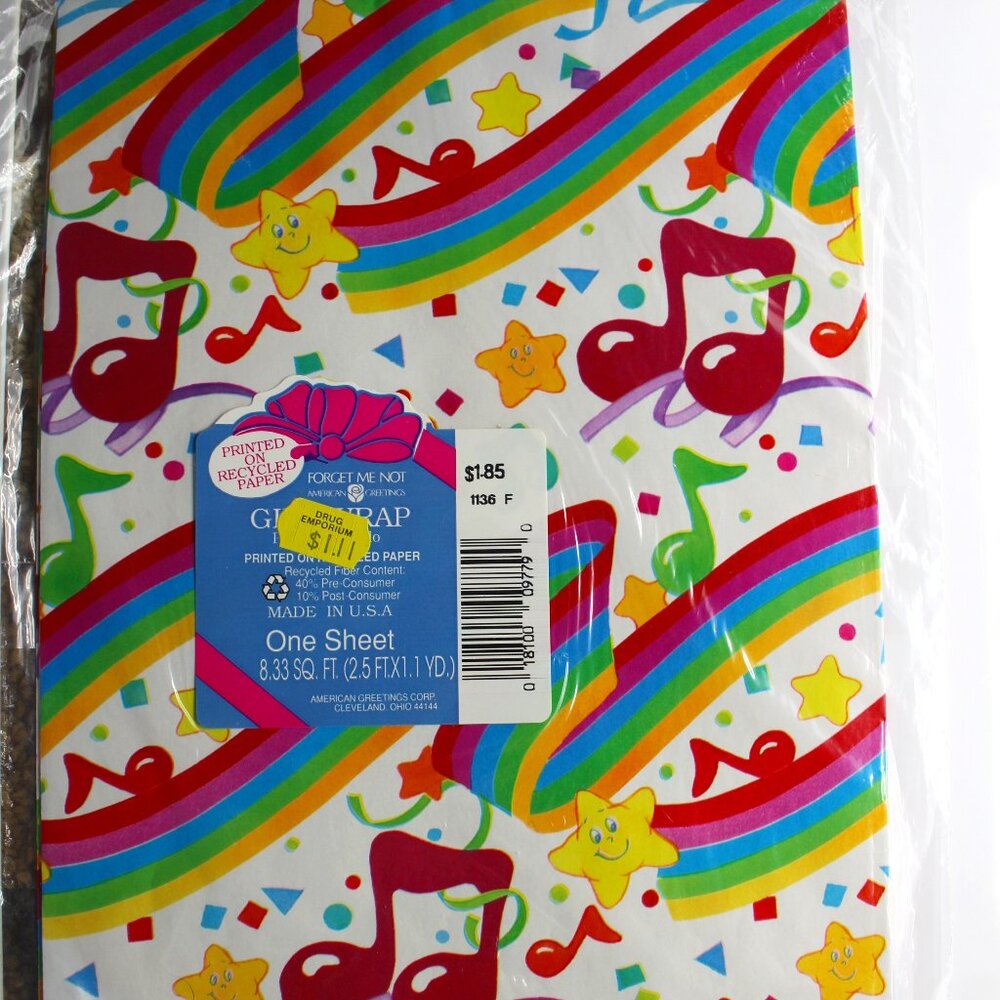 Vintage Forget Me Not Gift Wrap Wrapping Paper Sheet Rainbow Notes New Old Stock